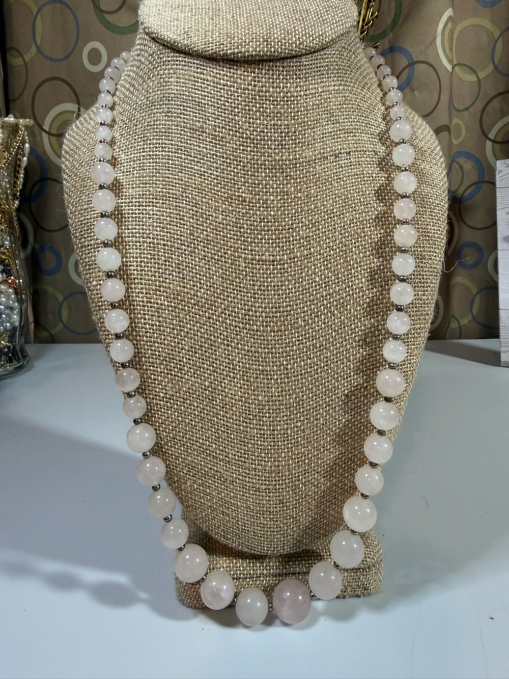 Elegant Vintage Rose Quartz Bead Necklace V6